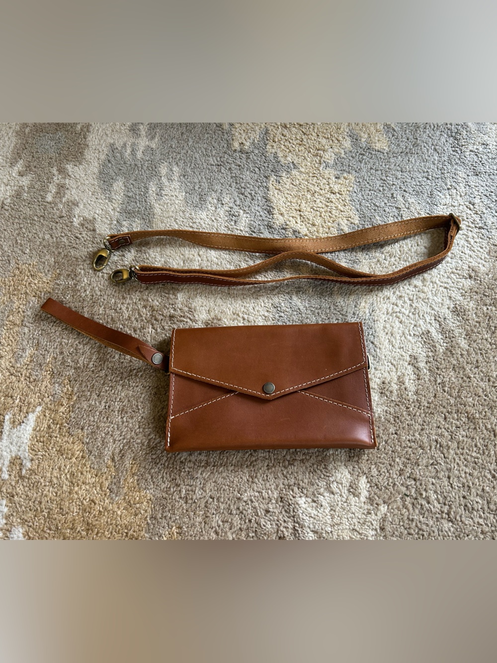 Portland Leather Convertible Crossbody Envelope Clutch Cognac Brown